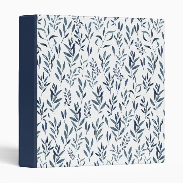 Classeur Watercolor Blue Leaves Pattern (Devant/Côté)