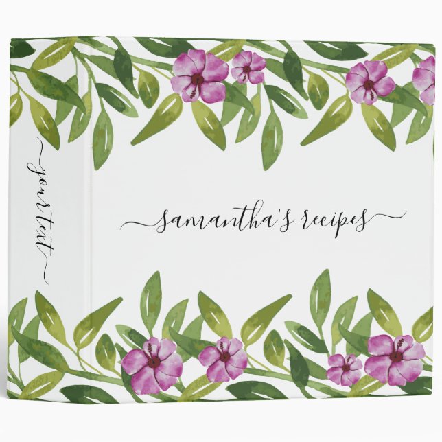 Classeur Watercolor garland manuscrit calligraphie florale (Devant/Côté)