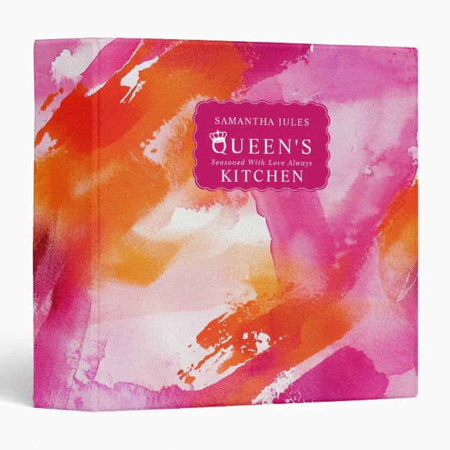Classeur Watercolor Pink Orange Abstract Kitchen  (Devant/Côté)