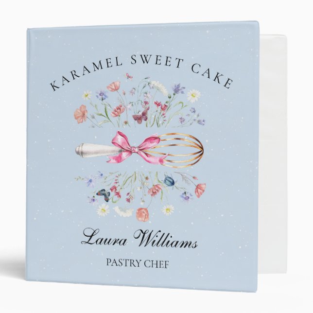 Classeur Watercolor Wildflower Whisk Cooking Bakery (Devant/Intérieur)