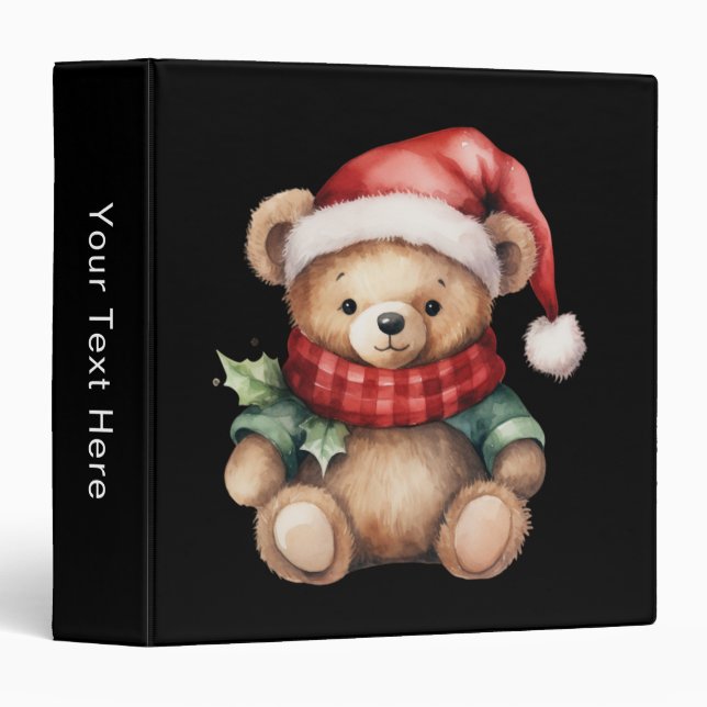 Classeur Watercolour Christmas Teddy Bear (Devant/Côté)