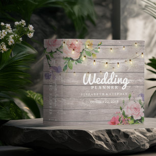 Classeur Wedding planner à cordes florales en bois rustique