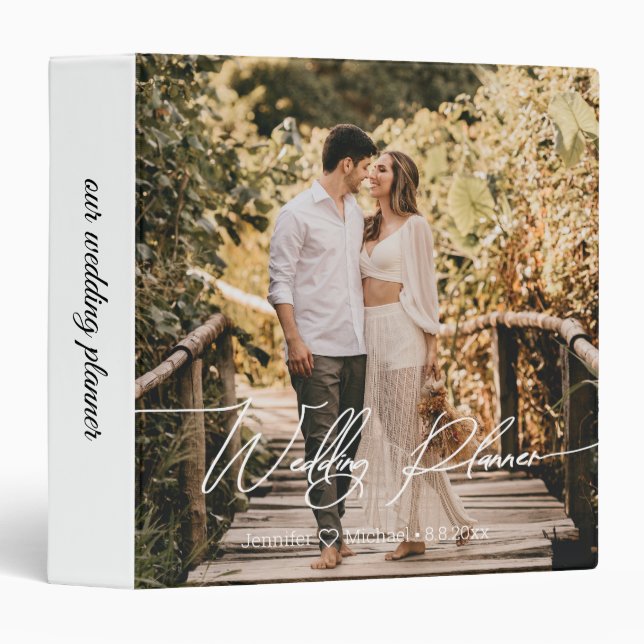 Classeur wedding planner blanc calligraphie couple photo (Devant/Côté)