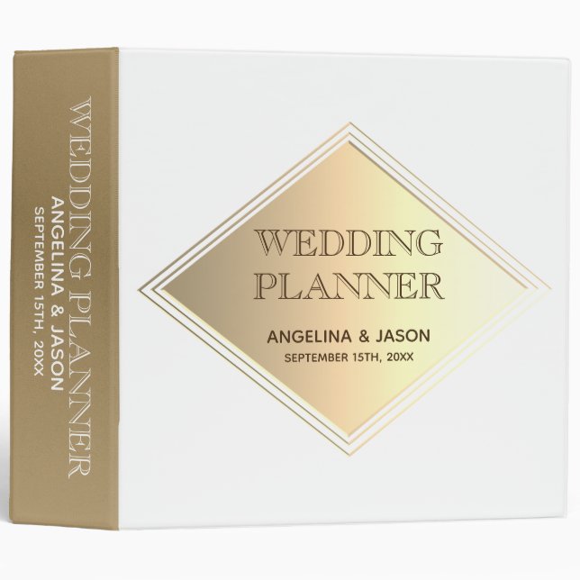 Classeur Wedding planner blanc et or simple (Devant/Côté)