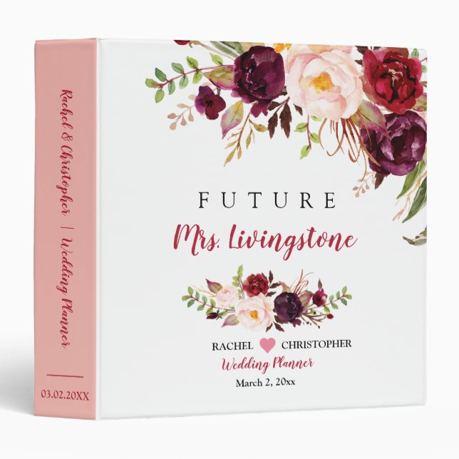 Classeur Wedding planner Boho personnalisé (Devant/Côté)