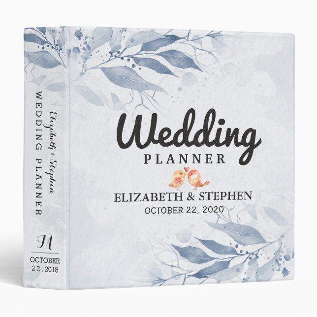 Classeur Wedding planner botanique Feuille couleur bleu (Devant/Côté)