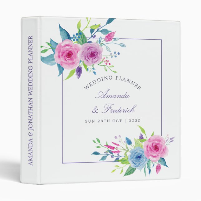 Classeur Wedding planner d'aquarelle à mélange ultra violet (Devant/Côté)