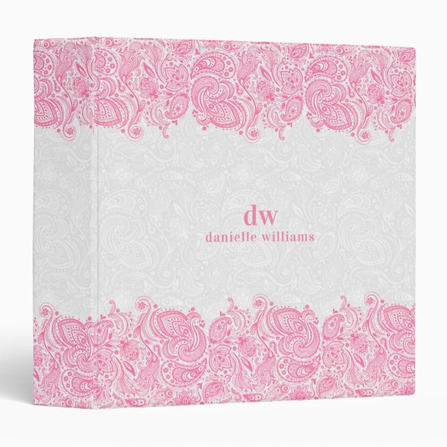 Classeur Wedding planner De Dentelle Paisley Rose Et Blanc  (Devant/Côté)