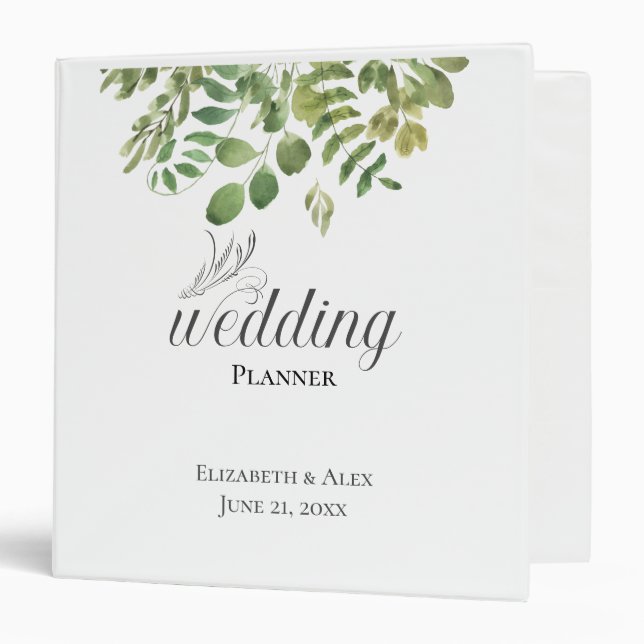 Classeur Wedding planner de feuillage vert simple (Devant/Intérieur)