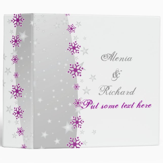 Classeur Wedding planner de flocon blanc gris argenté viole (Devant/Côté)