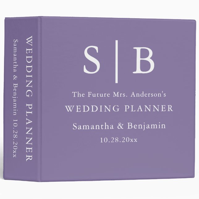 Classeur Wedding planner de lavande monogramme classique (Devant/Côté)