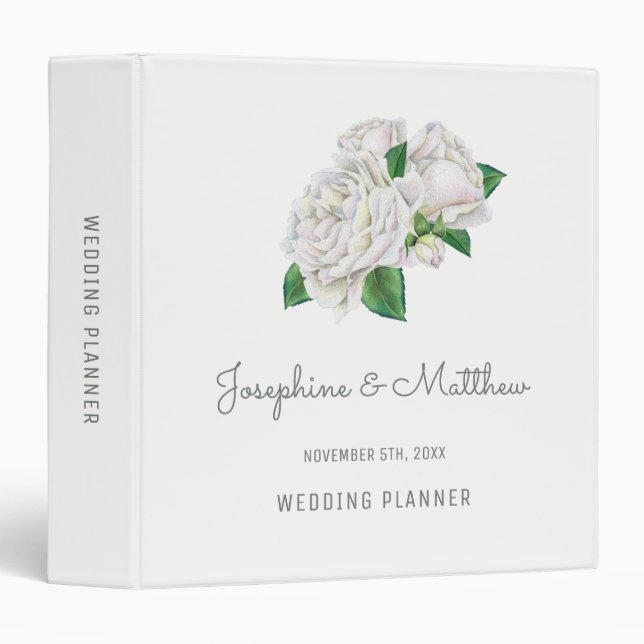 Classeur Wedding planner de Roses blanches (Devant/Côté)