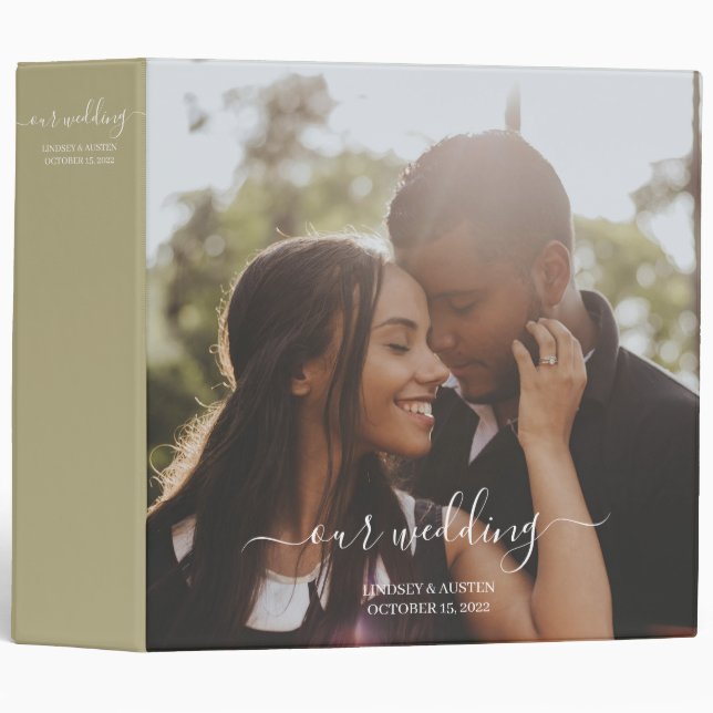Classeur Wedding planner de script vert photo moderne (Devant/Côté)