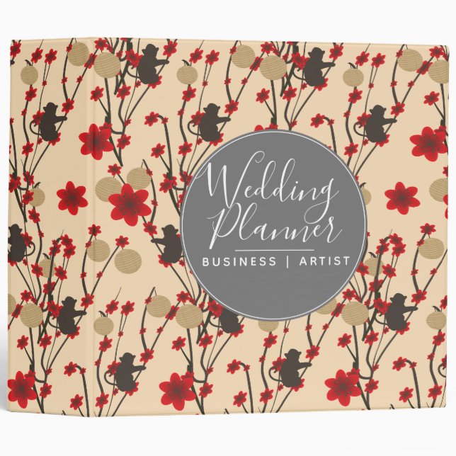 Classeur Wedding planner de singe asiatique en fleurs de ce (Devant/Côté)