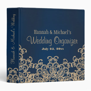 Classeur Wedding planner de style bleu marine et or indien