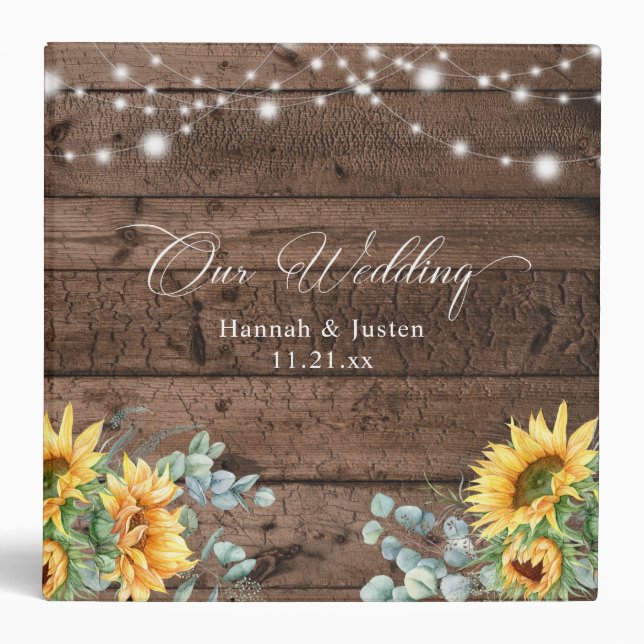 Classeur Wedding planner de tournesol en bois rustique Albu (Devant)