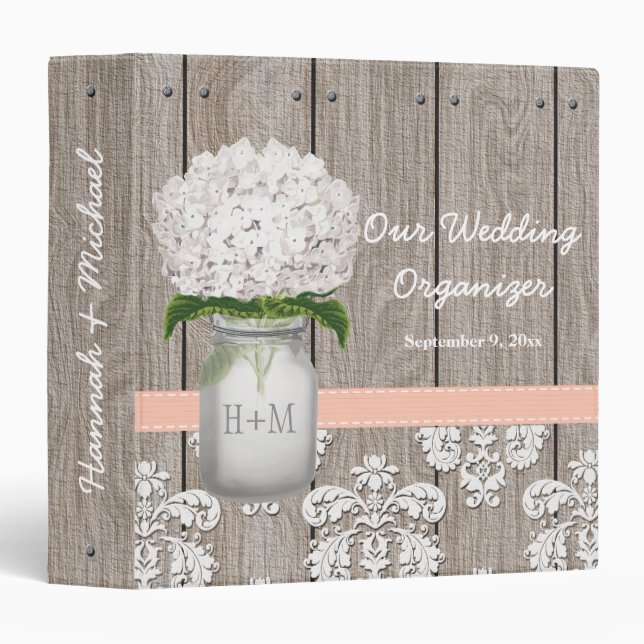Classeur Wedding planner d'hortensia de pêche de pot de (Devant/Côté)