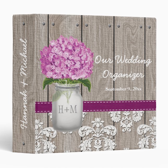 Classeur Wedding planner d'hortensia de prune de pot de (Devant/Côté)