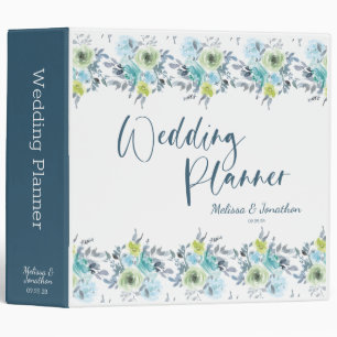 Classeur Wedding planner floral bleu clair jaune vert