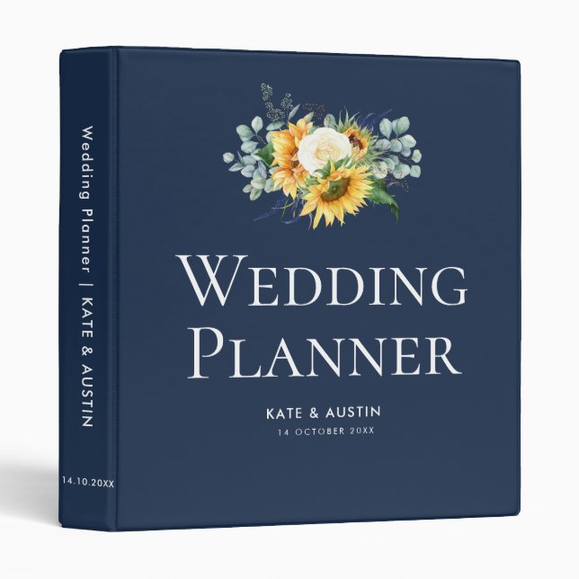 Classeur wedding planner floral bleu marine (Devant/Côté)