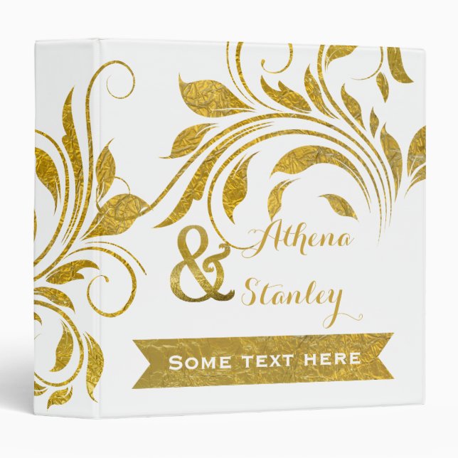 Classeur Wedding planner floral feuille feuille feuille or (Devant/Côté)
