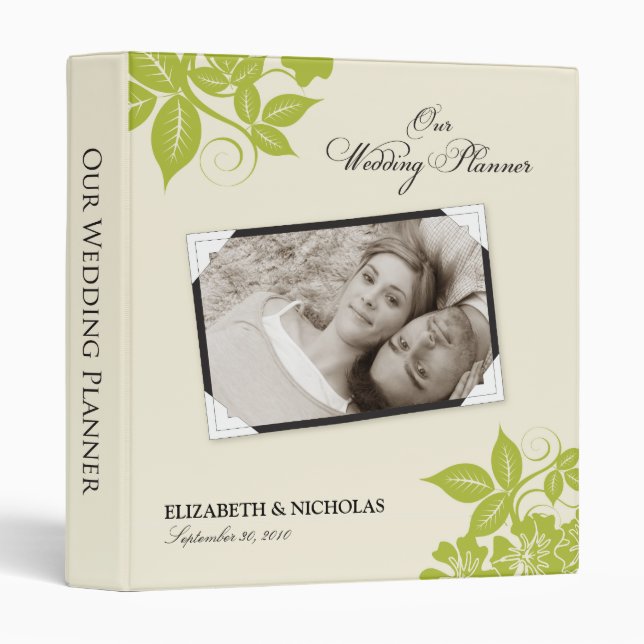 Classeur Wedding planner floral moderne (chaux) (Devant/Côté)