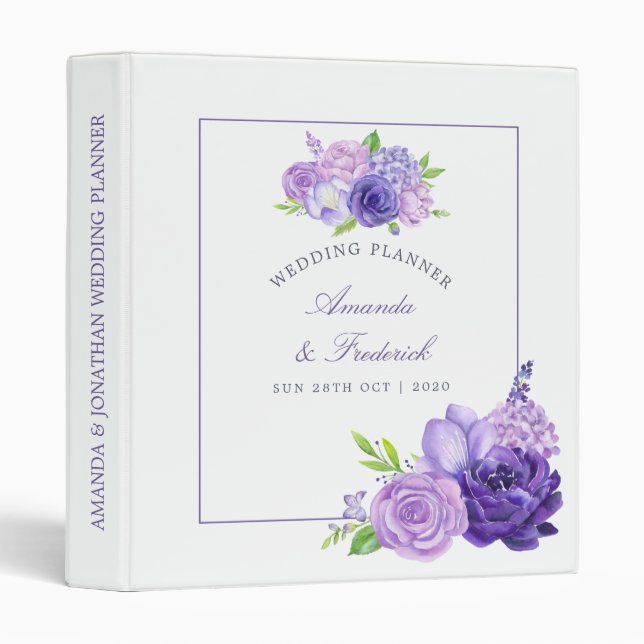 Classeur Wedding planner floral ultra violet (Devant/Côté)