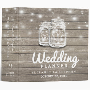 Classeur Wedding planner léger en bois rustique Mason Jar