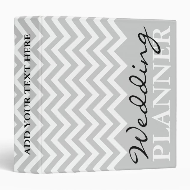 Classeur wedding planner motif de chevron gris (Devant/Côté)