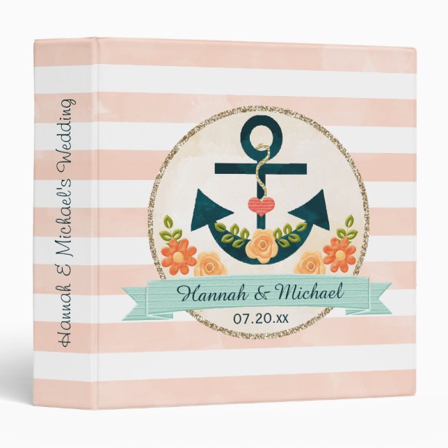 Classeur Wedding planner nautique bleu marine (Devant/Côté)