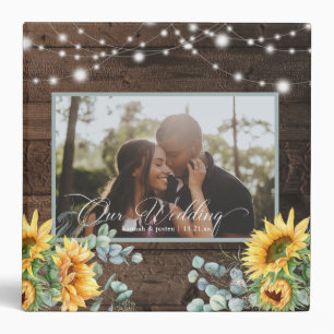 Classeur Wedding planner photo de tournesol en bois rustiqu