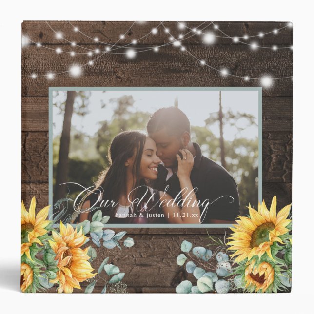 Classeur Wedding planner photo de tournesol en bois rustiqu (Devant)