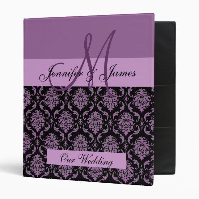 Classeur Wedding planner pourpre de monogramme de damassé (Devant/intérieur)
