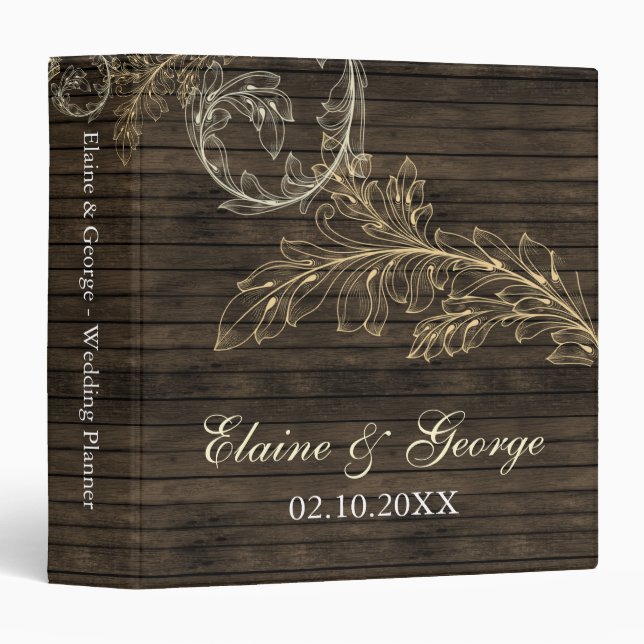 Classeur Wedding planner rustique en bois de Barnwood (Devant/Côté)