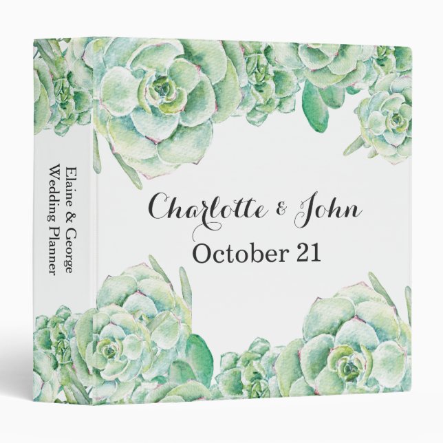 Classeur wedding planner succulent aquarelle (Devant/Côté)