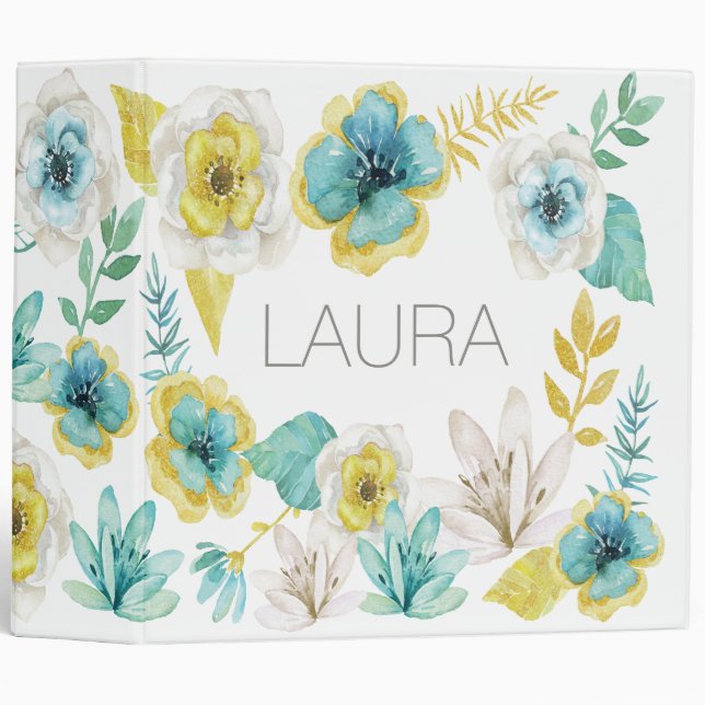 Classeur Wedding planner turquoise et or (Devant/Côté)