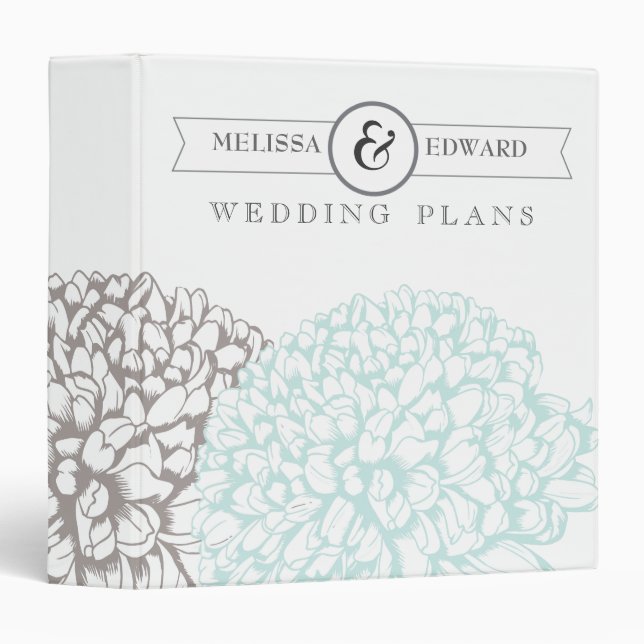 Classeur Wedding planner vintage Aqua Flowers (Devant/Côté)