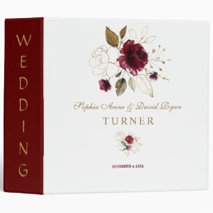 Classeur Whimsical Bourgogne Gold Floral Wedding Album