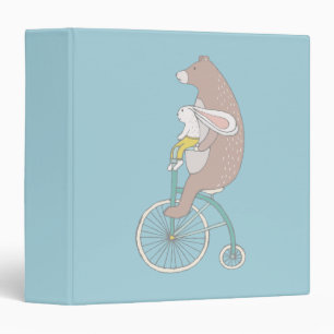 Classeur Whimsical Bunny and Bear Riding a Bike