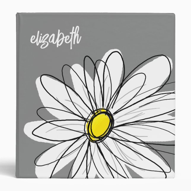 Classeur Whimsical Daisy - gris - nom de script tendance (Devant)