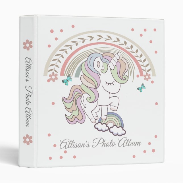 Classeur Whimsical Rose Girl Unicorn Baby Album photo (Devant/Côté)