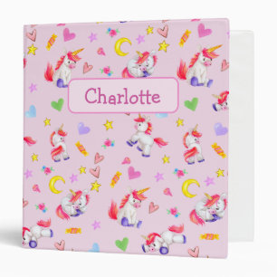 Classeur Whimsical Unicorn Motif rose Personnalisé