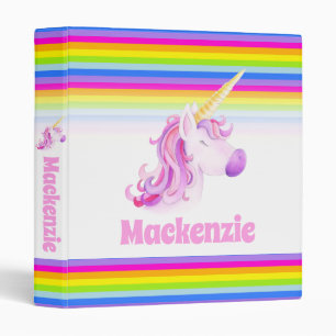 Classeur Whimsy unicorn arc-en-ciel nom personnalisé