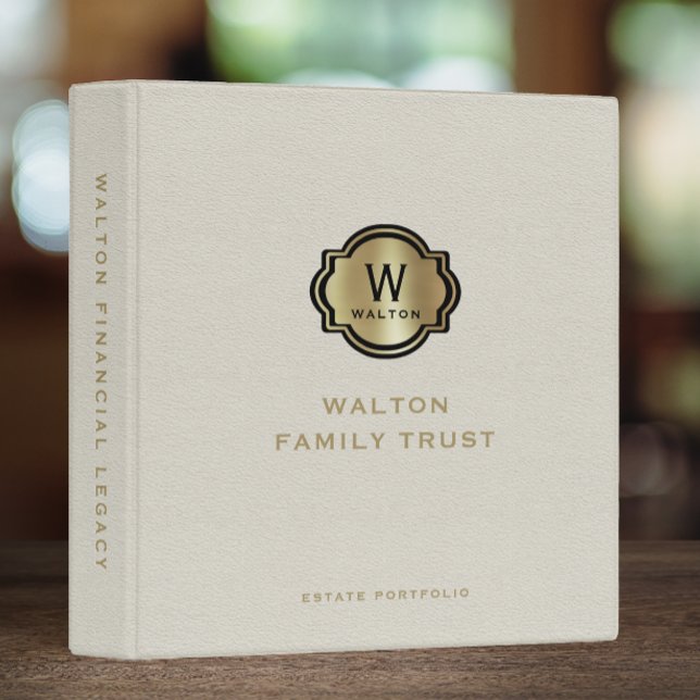 Classeur White Leather Gold Monogram Family Trust Keepsake (Créateur téléchargé)