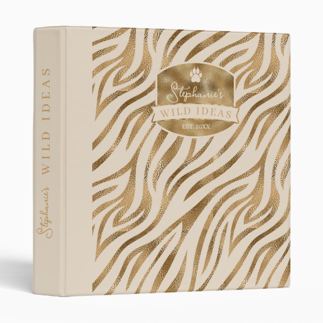 Classeur Wild Ideas Gold Label Zèbre Ivoire ID1160 (Devant/Côté)