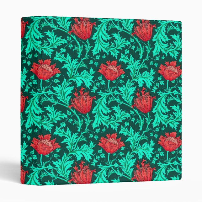 Classeur William Morris Anemone, Deep Red et Turquoise (Devant/Côté)