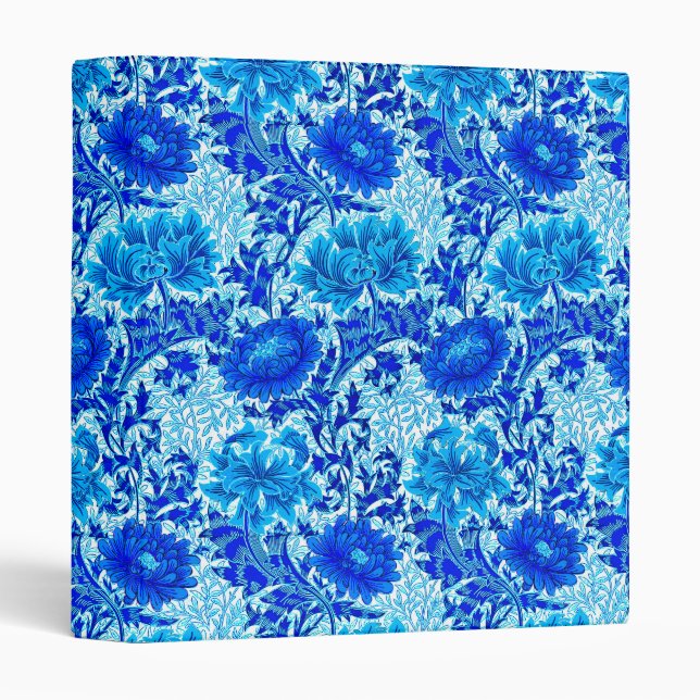 Classeur William Morris Chrysanthemums Nuances de Denim Blu (Devant/Côté)