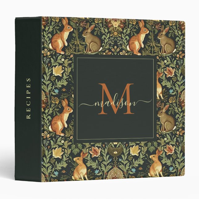 Classeur William Morris Floral de forêt Lapins Noël (Devant/Côté)