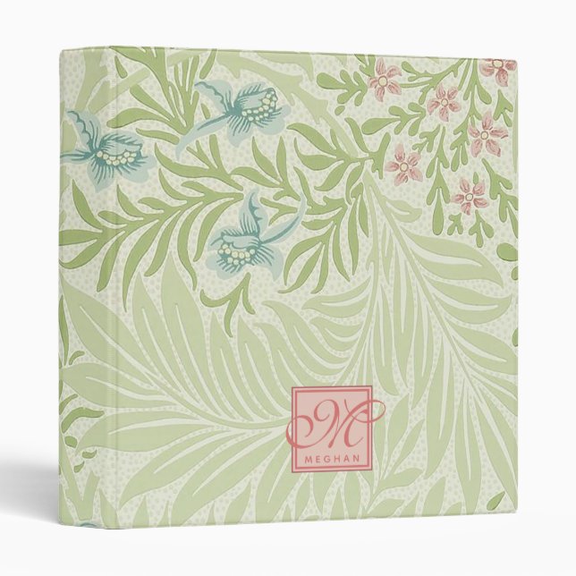 Classeur William Morris - Larkspur - Fleurs et Feuilles ros (Devant/Côté)