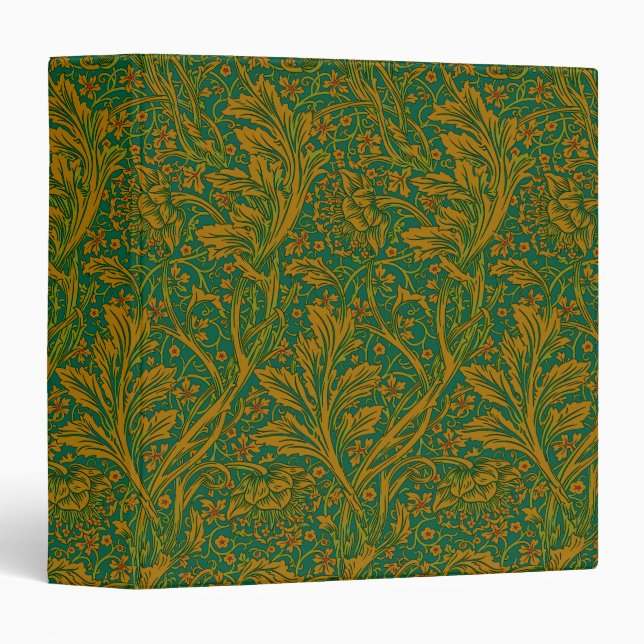 Classeur William Morris Motif Arcadia Fleurs Vert Doré (Devant/Côté)